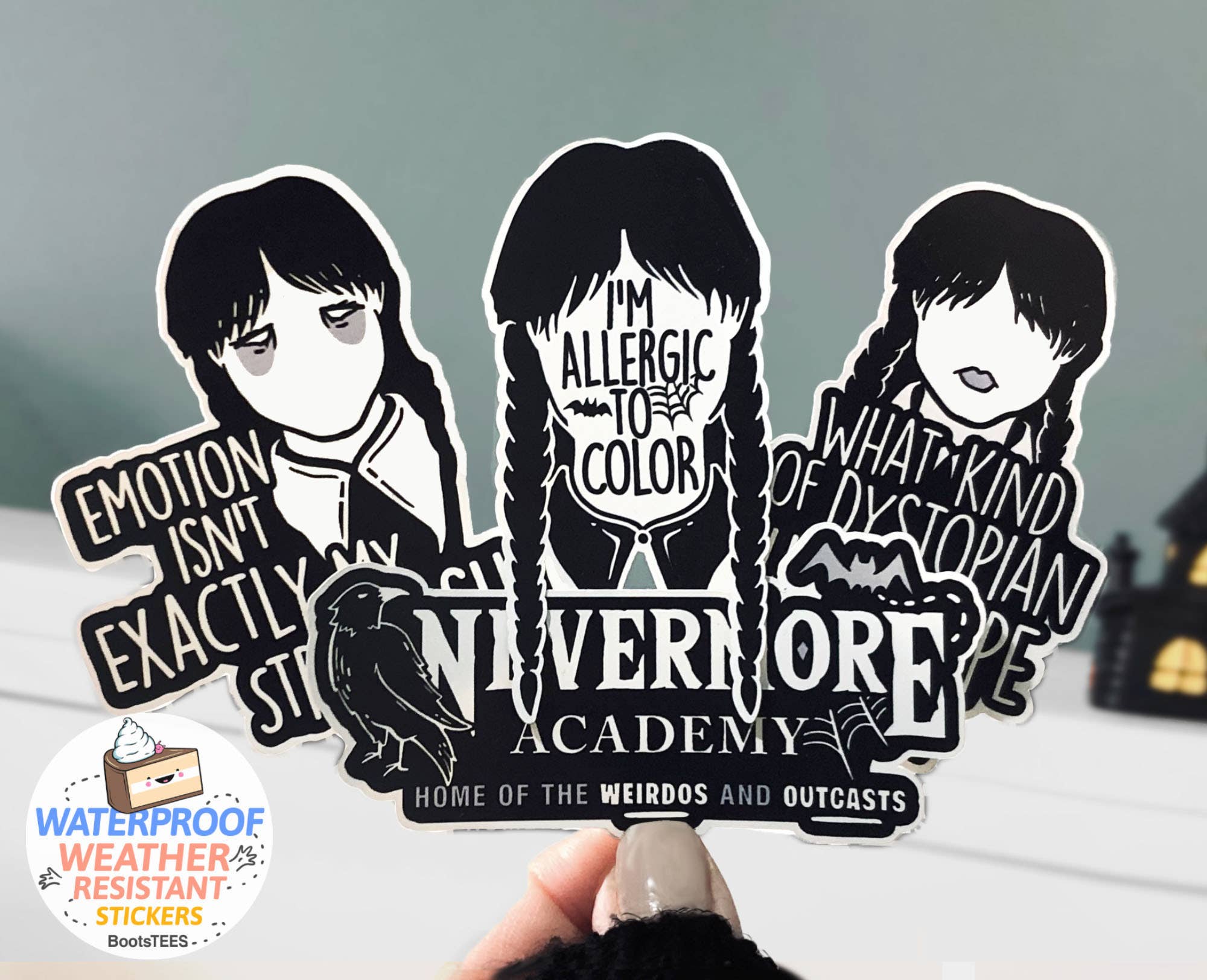 Wednesday Quote Sticker, I'M ALLERGIG TO COLOR Decal, 3.25"