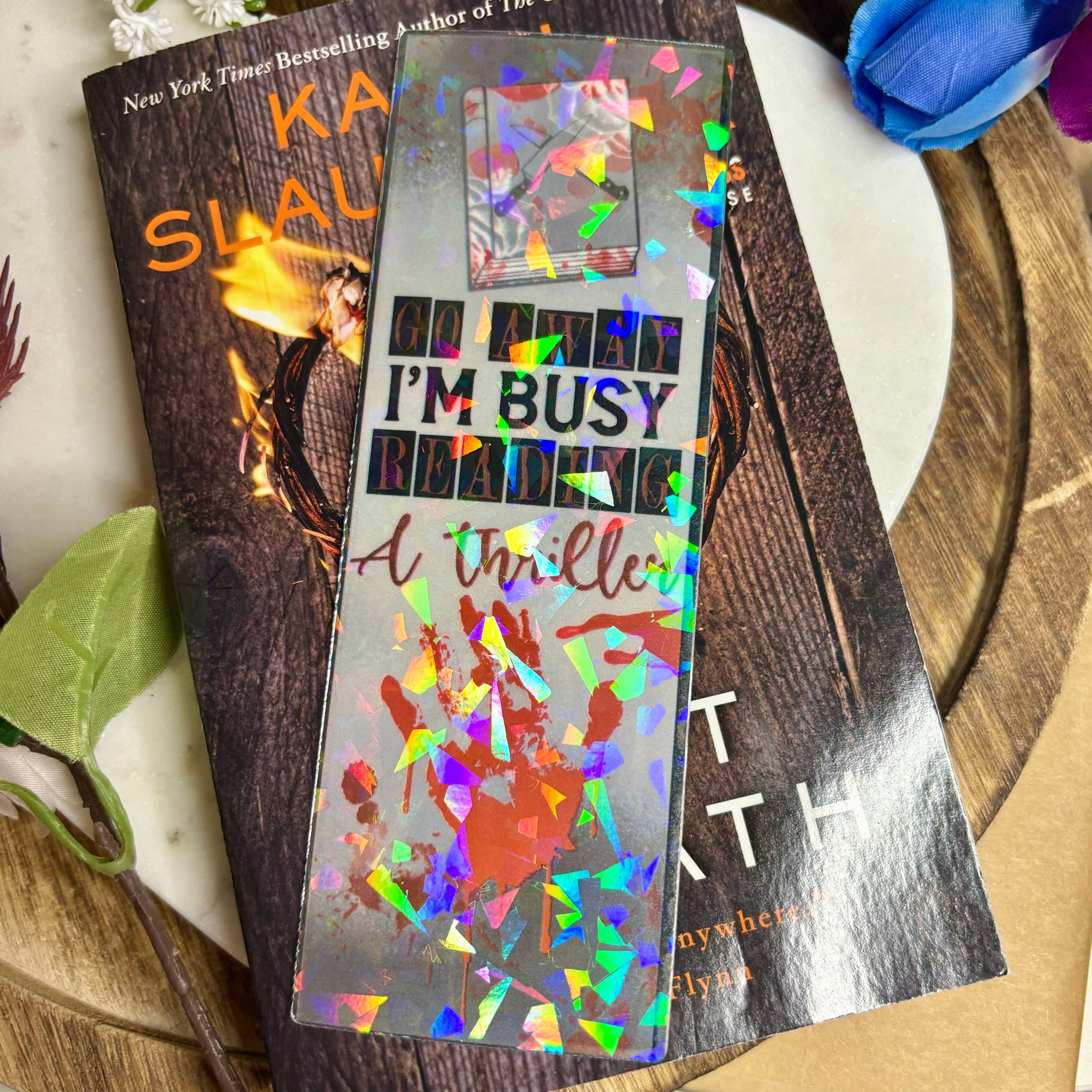 Thriller Books Cardstock Bookmark Bundle: Go away I'm busy reading a thriller / No Tassel