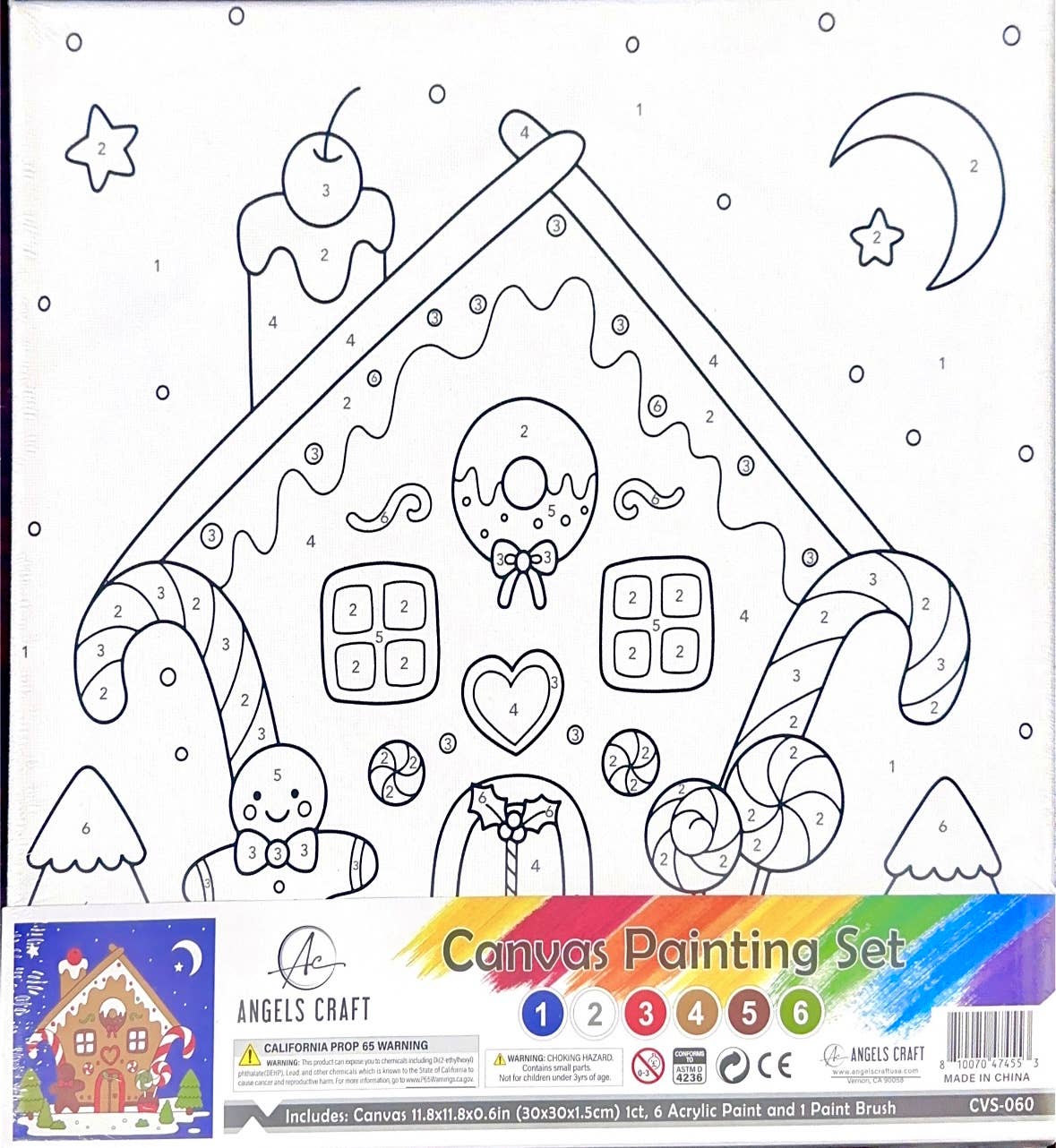 Canvas Paint Set, Gingerbread  Design , 11.8 x 11.8 x 0.67in