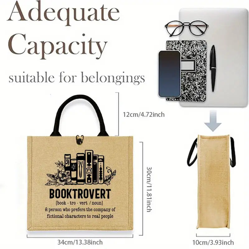 "Booktrovert" Large Canvas Tote Bag
