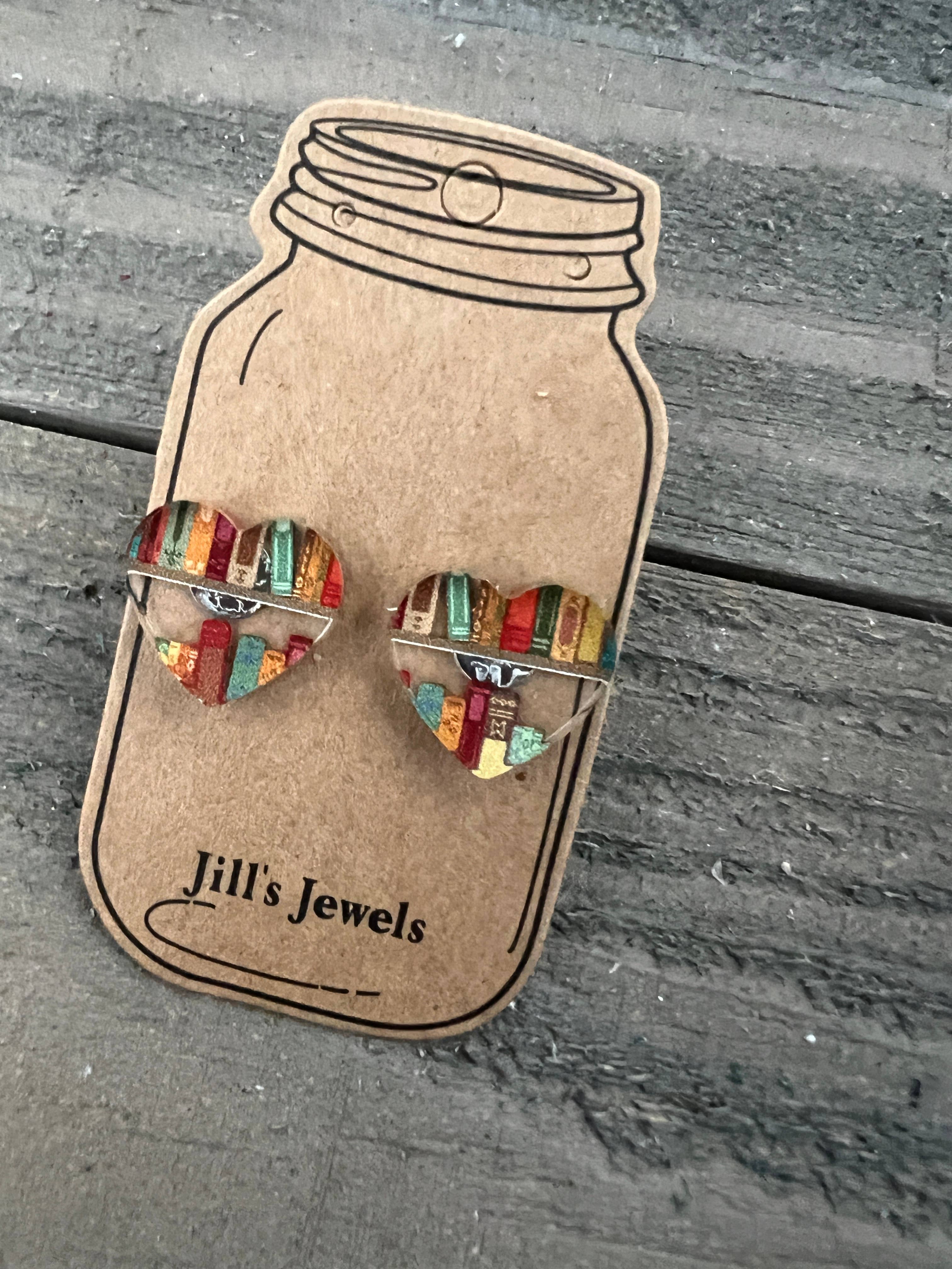 Book Shelf Heart Stud Earrings