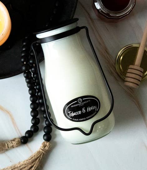 14 oz Milkbottle Candle: Tobacco & Honey