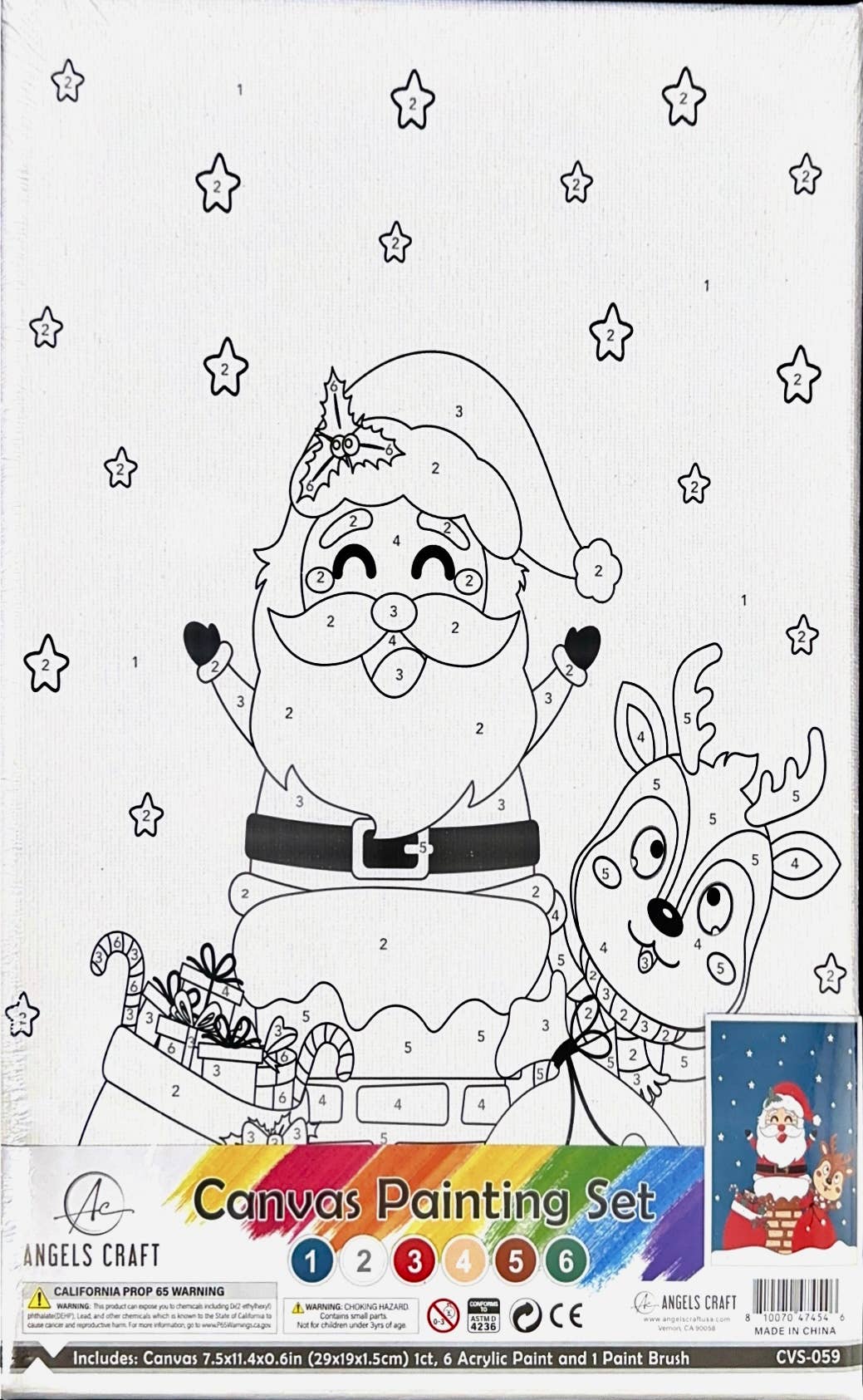 Canvas Paint Set, Santa/Chimney, 7.5x11.4x0.67in